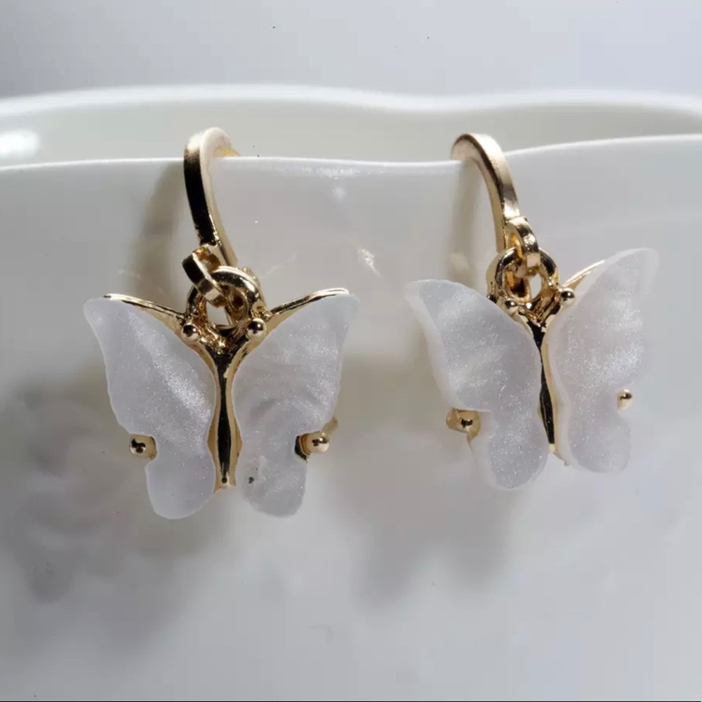 white and gold butterfly earrings